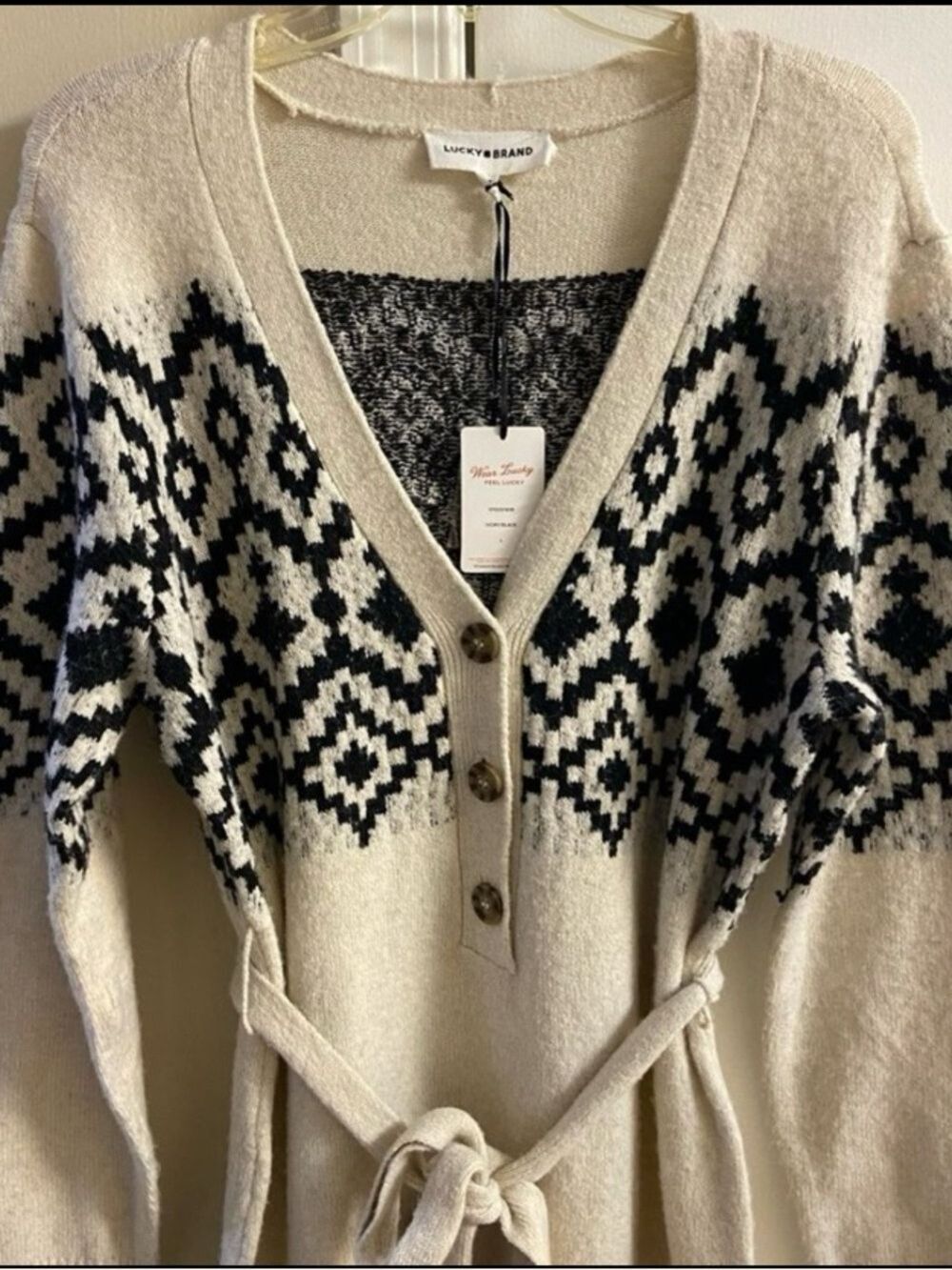 Lucky Brand Cream and Black Fair Isle Midi Sweater Dress Large NWT - Picture 5 of 9